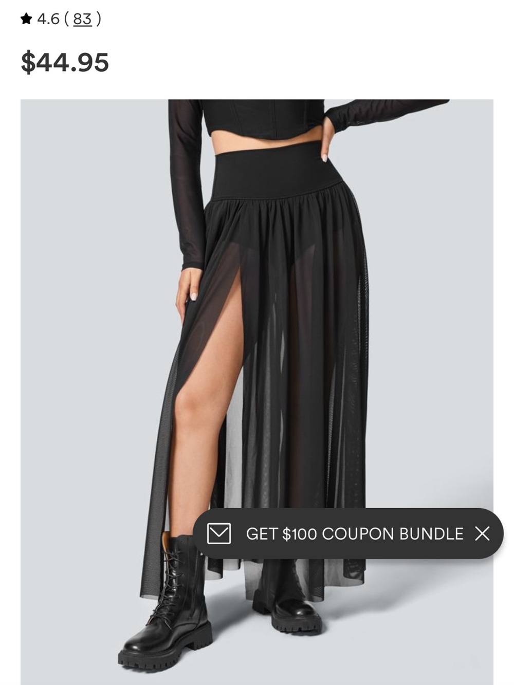 HALARA Black Sheer Maxi Skirt with High Waist and Side Slit